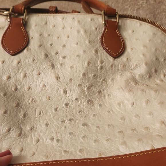 Dooney & Bourke Cream & Brown Ostrich-Inspired Leather Zip Satchel - Picture 9 of 16